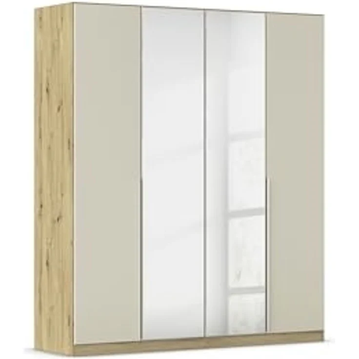 Rauch Möbel Alabama, Kleiderschrank für Schlafzimmer, Kinderzimmer, Wohnzimmer, Garderobe, Flur, 4-türig, Spiegel, mit Zubehör Classic, Farbe Beige/Eiche Artisan. Holz, Breite 181 cm – Bild 1