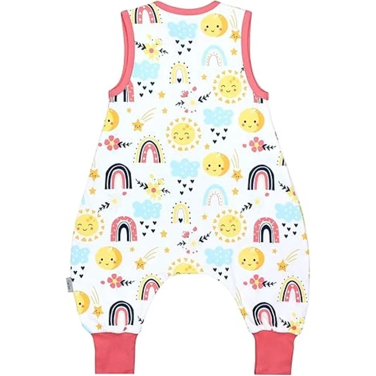 TupTam Sommerschlafsack Baby mit Füßen – Leichter Schlafsack Baby Sommer 0.5 TOG, Oeko-TEX, Farbe: Regenbogen Sonne Mond Blume Sternschnuppe, Größe: 80-86 – Bild 4