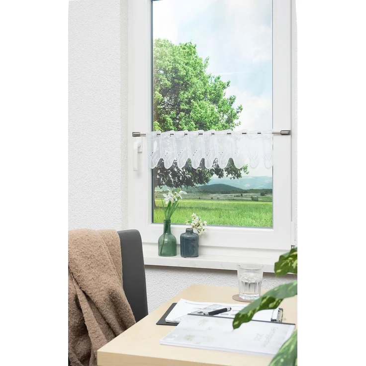 Lysel Scheibengardine Blümchenpaar (Bx H) 74,9cm * 15cm weiß/reinweiß – Bild 4
