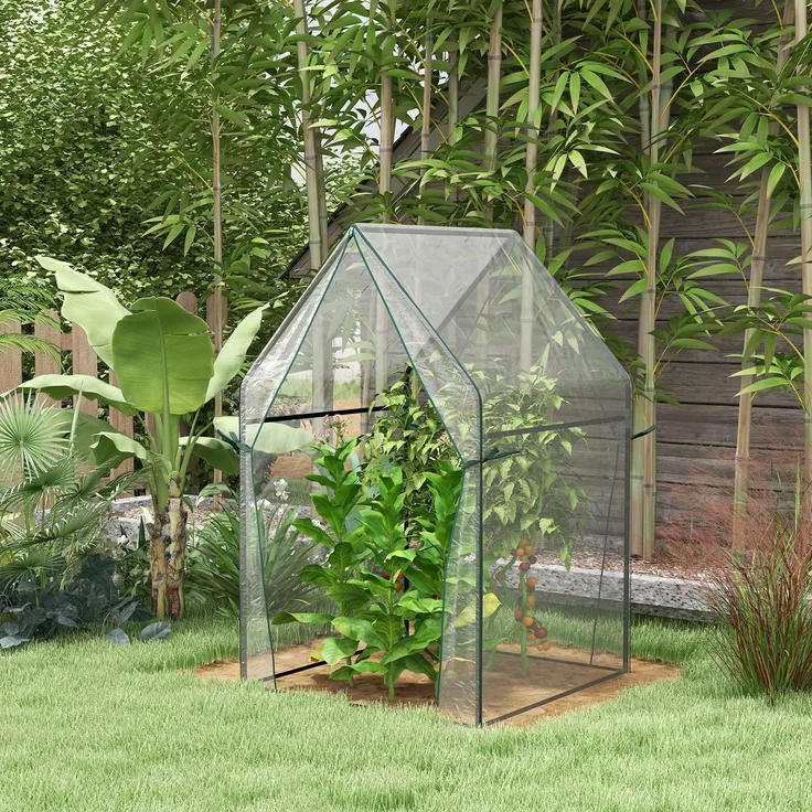Wohnora-Gartengewächshaus, Tomatengewächshaus für den Garten mit 2 Reißverschlusstüren, Abmessungen 90 x 90 x 145 cm,H 1450cm x T 900cm x B 900cm,Transparent