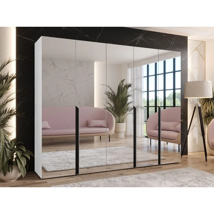 Kleiderschrank Veluna III 250 (Farbe: Weiß / Weiß + Schwarz) – Bild 2