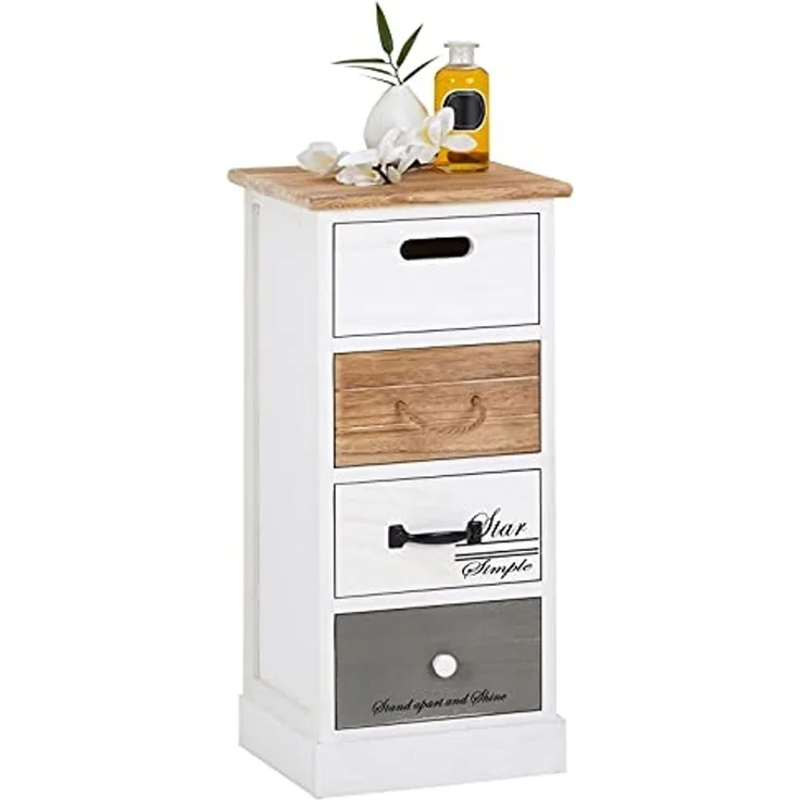 CARO-Möbel Kommode Salva Schubladenschrank Standregal in weiß, Shabby Chic Vintage Look, mit 4 Schubladen