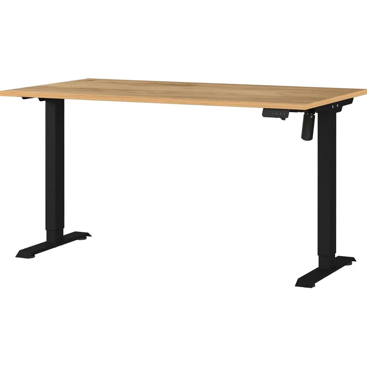Germania Schreibtisch 8023-593, in Navarra-Eiche-Nb./Schwarz, elektr. höhenverstellbar, 140 x 119 x 80 cm (BxHxT)