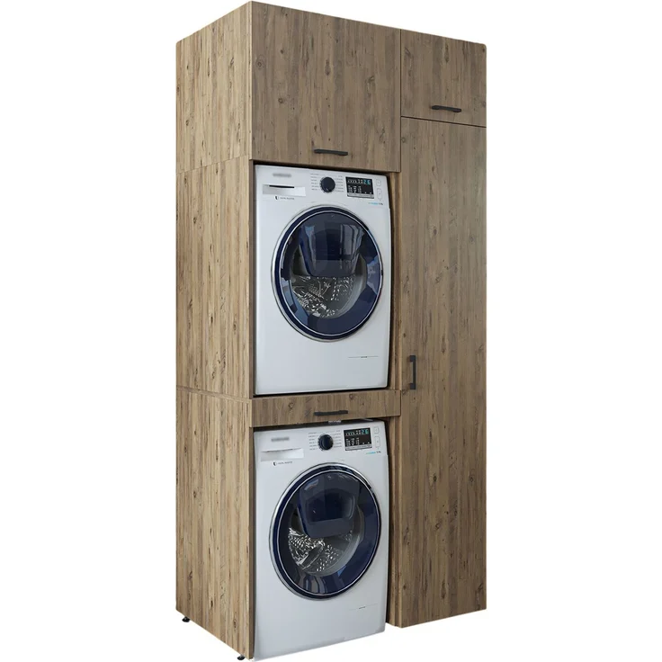 Roomart Waschmaschinenschrank - SERIE DUO-I- 112 cm breit – Waschmaschinenüberbau für Trockner, Waschturm-Schrank • Eiche – Bild 8