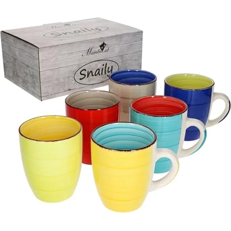 MamboCat Becher 6er Set Kaffeebecher Malaga Snaily, Steingut