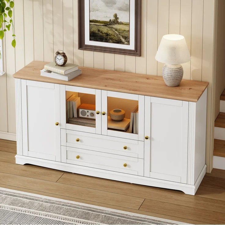 Sideboard 160x40x80,5 cm mit 4 Türen, 2 Schubladen und App-steuerbarer LED-Beleuchtung – Bild 3