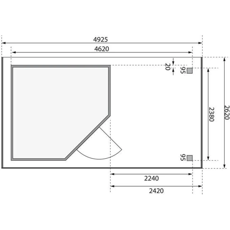 Karibu Gartenhaus 19mm Schwandorf 5 mit Anbau 2,40m Terragrau nur Anbau – Bild 3