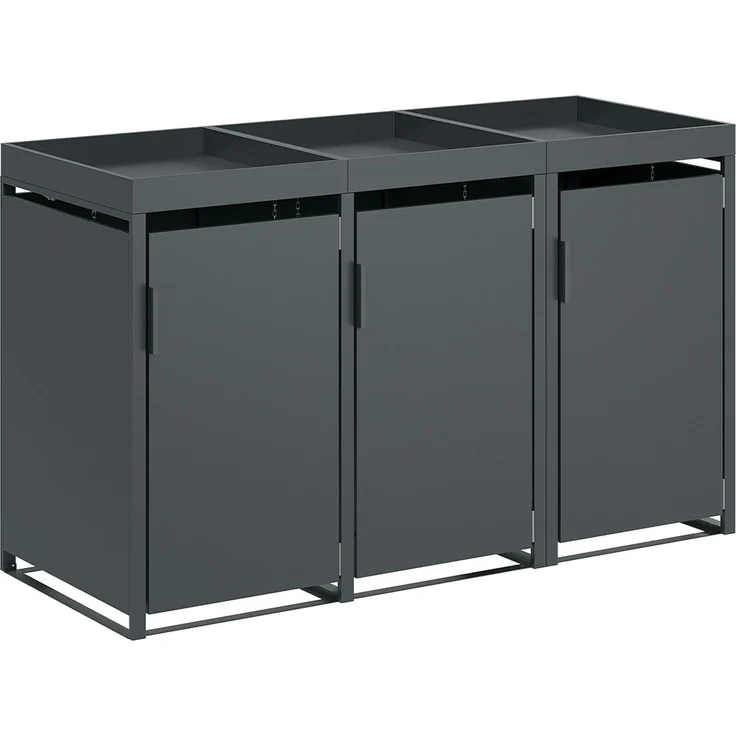 STEELSØN 'Thoria' Mülltonnenbox 3er je 120 Liter, anthrazit, Mülltonnenverkleidung aus Stahl, wetterfest, 111x62x177,5 cm, Müllbox mit Pflanzendach für 3 Tonnen – Bild 13