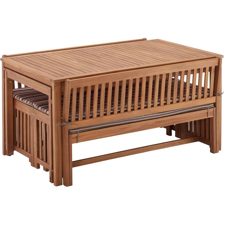 MERXX Garten-Essgruppe Hawaii, (4x Bänke, 2x Tische, 4x Sitzkissen), Akazienholz FSC 100 % – Bild 3