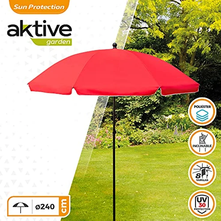 Gartensonnenschirm, mit UV30-Schutz, Ø240 cm, rot, 28-32 mm Mast, flexibler Mast, höhenverstellbar, Große Sonnenschirme, Aktive Garden – Bild 3