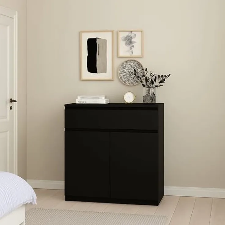 Dmora - Kommode Julienne, Wohnzimmerbuffet, Wohnzimmer-Sideboard, Moderne Küchen-Speisekammer, 80x40 h100 cm, Schwarz