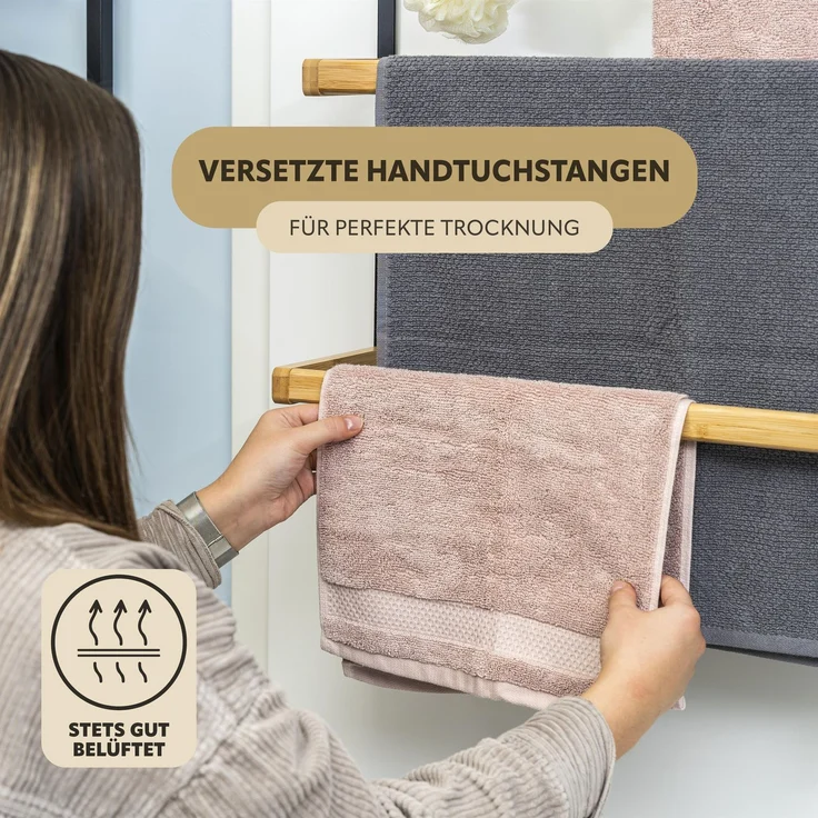 Tür-Hängeregal aus Metall und Bambus, 3 Handtuchstangen, 4 Haken, schwarz – Bild 3