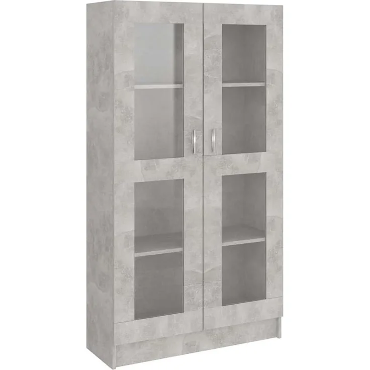 vidaXL Vitrinenschrank Bücherschrank Aktenschrank Büroschrank Vitrine Schrank Bücherregal Standvitrine Betongrau 82,5 x 30,5 x 150 cm Spanplatte