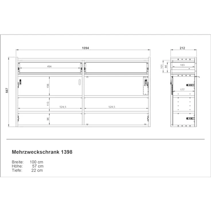 XXXL Garderobe GW-Ameca, 2-teilig in Graphit und Navarra-Eiche mit Spiegel, Schuhschrank für bis zu 12 Paar Schuhe, 110x200x22 cm – Bild 10
