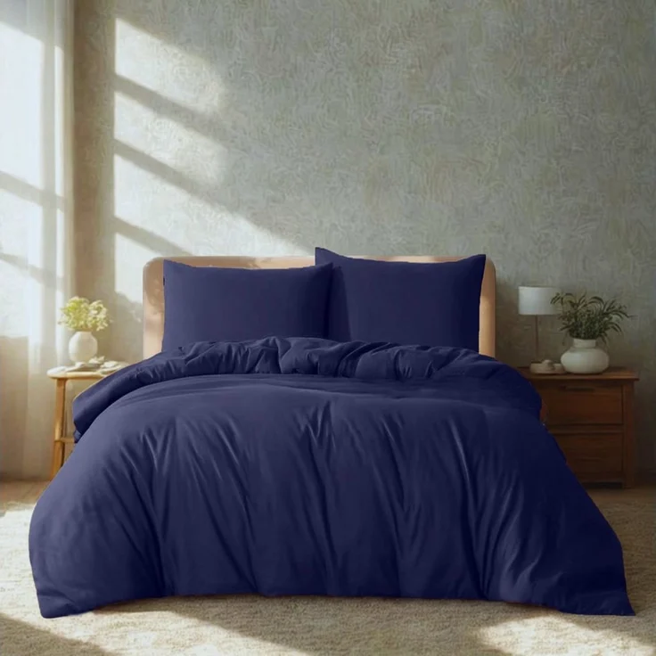 Komfortec Premium Bettwäsche 200x200 mit 2 Kissenbezug 80x80 cm Set aus Gebürstetes Mikrofaser - DunkelBlau – Bild 1