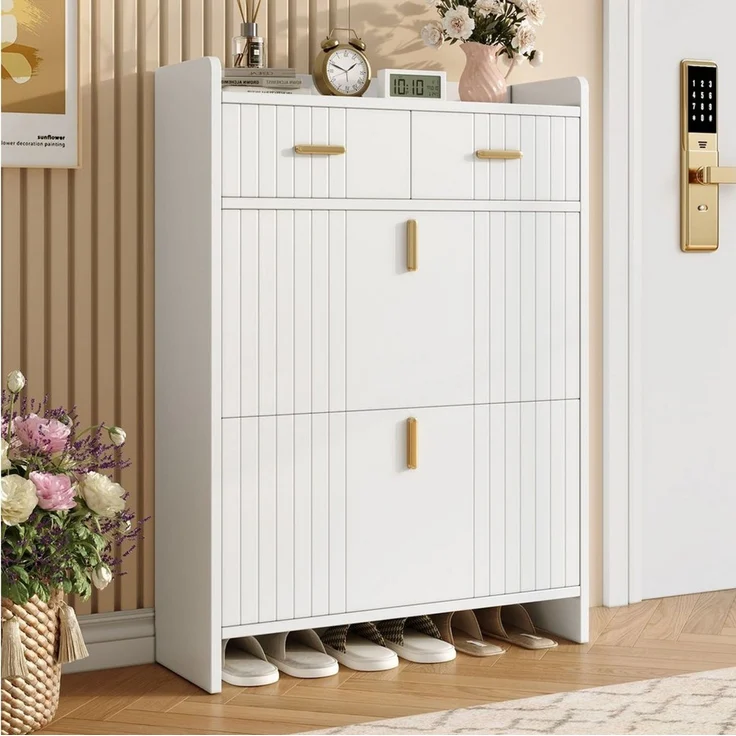 Merax Schuhschrank mit Klappen und 2 Schublade, schmaler Schuhkipper (1-St, mit 2 Ebenen, Schuhaufbewahrungsschrank) für Flur und Eingangsbereich – Bild 2