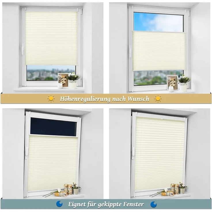 Plisseerollo ohne Bohren Klemmfix 65x200 cm(BxH) Beige Jalousie Sonnenschutz Easyfix Faltrollo Lichtdurchlässig Rollo für Fenster & Tür – Bild 6