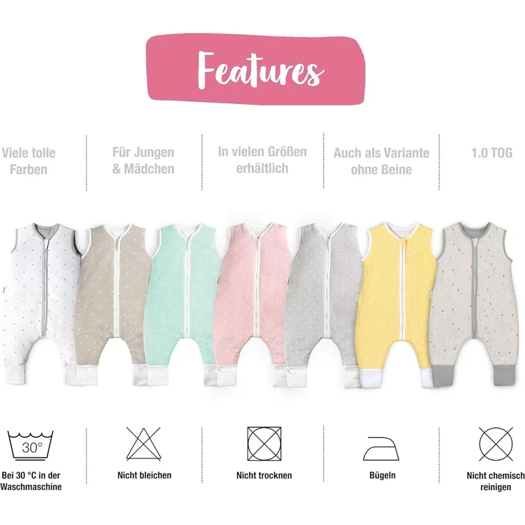 Ehrenkind® Baby Sommerschlafsack mit Füßen 1.0 TOG aus weicher OEKO-TEX zertifizierter Bio-Baumwolle | Sommer Schlafsack | Baby Schlafsack Gr. 80 Jeansblau Tropfen | 1 Tog – Bild 5