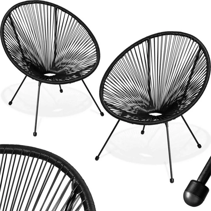tectake 800988 2er Set Acapulco Garten Stuhl, Relaxsessel im Retro Design, Indoor und Outdoor, Lounge Sessel für Garten Balkon und Terrasse (Schwarz | Nr. 404405) – Bild 1