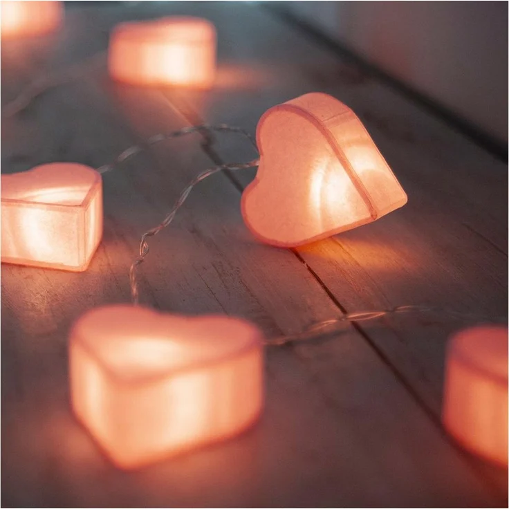Lights4fun LED-Lichterkette 10er Papier Herzen Lichterkette Batterie – Bild 2
