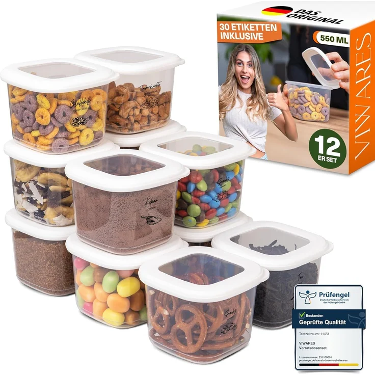 Viwares Vorratsdosen mit Deckel Luftdicht, 12er Vorratsbehälter Set BPA-Frei, Vorratsdose zur Müsli Mehl Aufbewahrung Küche, Praktische Organizer Küche, Frischhaltedosen für Lebensmittelaufbewahrung