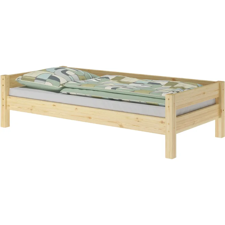 Kinderbett, Einzelbett, Holzbett Kiefer massiv klar lackiert 90x200 ohne Zubehör V-60. 20-09