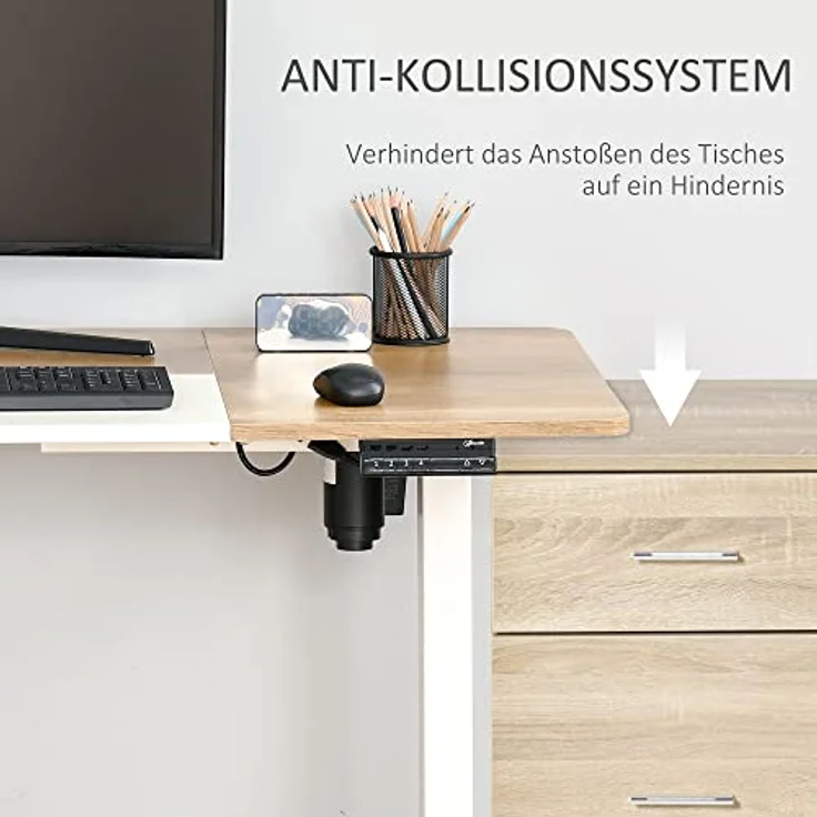 Vinsetto Schreibtisch Elektrischer Tischgestell mit Motor Computertisch (Stehschreibtisch, 1-St, Arbeitstisch), Metall Spanplatte Natur+Weiß 140 x 70 x 72-116 cm – Bild 9