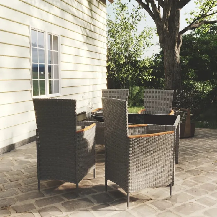 vidaXL 5-tlg. Garten-Essgruppe mit Kissen Poly Rattan Grau 3094935
