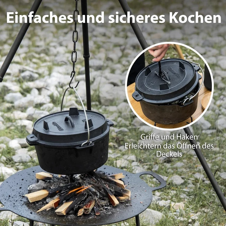 Naturehike Dutch Oven mit Deckel, 4.5 Qt, vorgebrannter Dutch Oven aus Gusseisen mit Aufbewahrungstasche, Doppelgriffe, Deckel dient auch als Grillpfanne aus Gusseisen, Schwarz – Bild 5