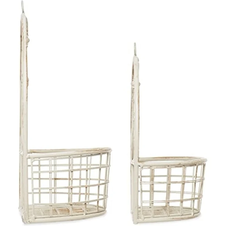 Moritz Pflanzkorb 2er Set zum Aufhängen antik weiß aus Metall Hängekorb Pflanztopf Blumentopf Wandkorb für Indoor / Outdoor – Bild 4