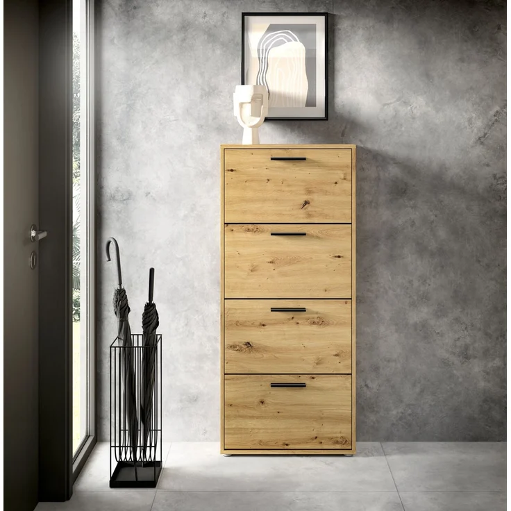 Carryhome 'SAM' Schuhkipper mit 4 Klappen, Holznachbildung Eiche Artisan, 59 x 136 x 17 cm, Platz für ca 12 Paar Schuhe – Bild 7