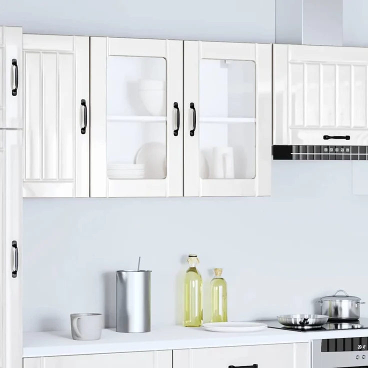 vidaXL Küchen-Hängeschrank mit Glastür Lucca Hochglanz-Weiß Holzwerkstoff 853849 – Bild 4
