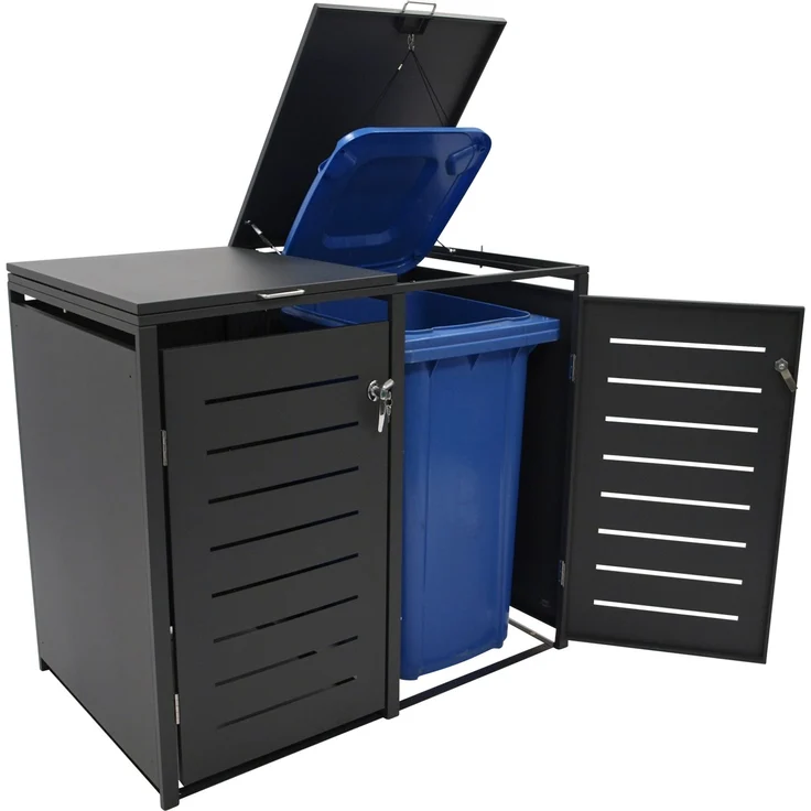 DEGAMO KÖLN Mülltonnenbox 2-er, Stahl verzinkt, anthrazit, 115x62x102cm für 2x kleine Tonne 120 Liter – Bild 8