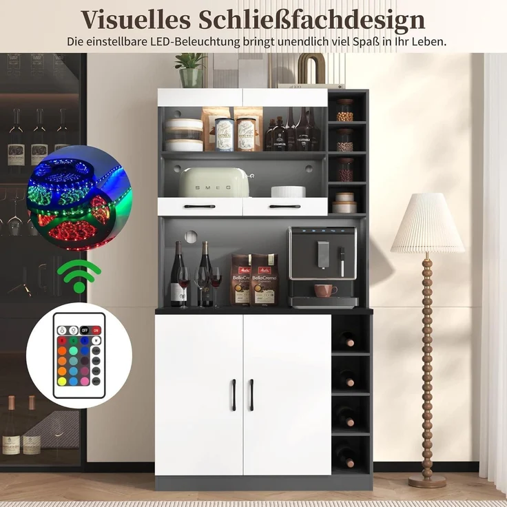 Küchenschrank Buffet Highboard aus Holz mit LED – Bild 3