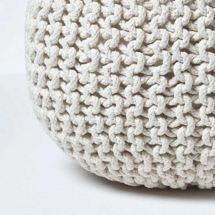 Homescapes Pouf Runder Strickpouf 100% Baumwolle, natur – Bild 3