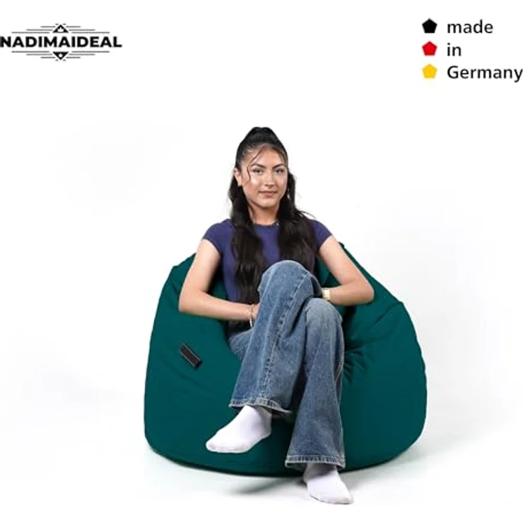 Nadimaideal Sitzsack Tropfenform Kastanie | Bodenkissen für Kinder & Erwachsene | Indoor & Outdoor | Gaming Sitzsack - Sitzkissen - Beanbag | Füllung EPS Perlen (Petrol, XXL-Durchmesser 88 cm) – Bild 5