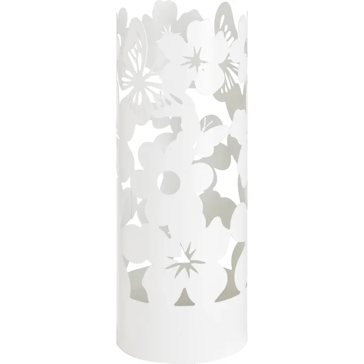 Baroni Home Schirmständer Modernes Design Regenschirmhalter aus Metall Flowers mit 2 Haken und Behälter abnehmbar 19 x 19 x 49 cm (Weiß)