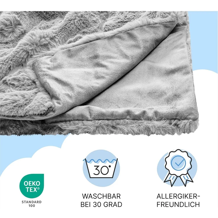 Dailydream Kunstfell Kuscheldecke - Wohndecke Warm Weich Luxus Tagesdecke, 150x200cm, grau – Bild 2