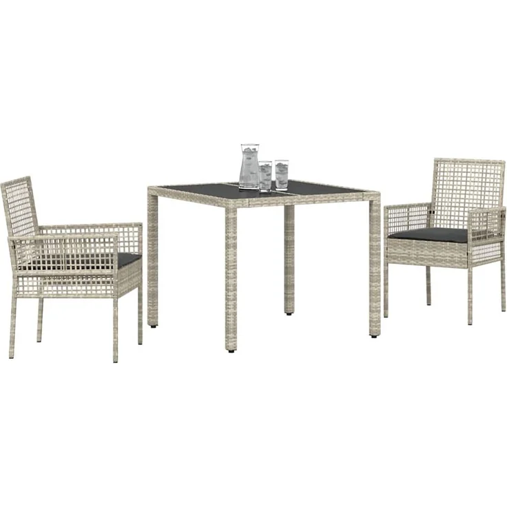 vidaXL Garten Essgruppe 3 pcs Hellgrau Poly-Rattan 3334895 – Bild 2