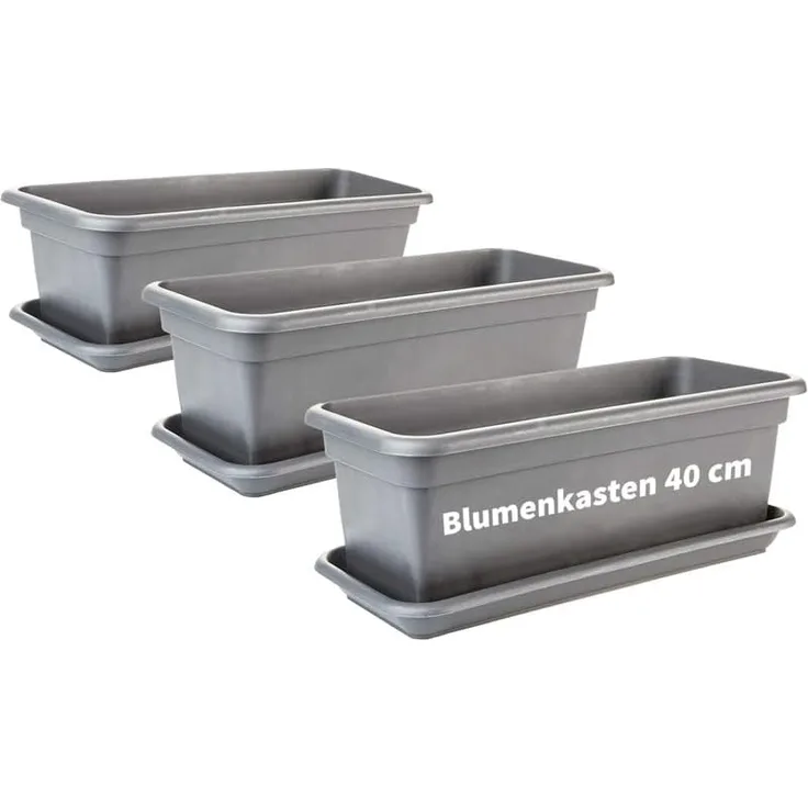 2friends Blumenkasten 3er-Pack Balkon Blumenkasten Set 40cm mit Untersetzer, Blumenkasten in Anthrazit
