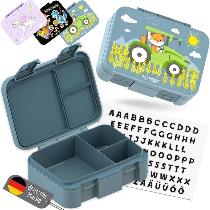 BEARFOOT Lunchbox Brotdose mit Fächern, leicht & auslaufsicher - Traktor, PP, ABS, Silikon, Kindergarten und Schule - Mädchen und Jungen, Vesperbox, Snackbox – Bild 1