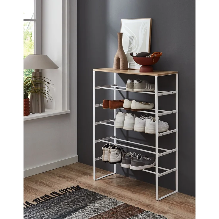 Homes & Jones Schuhregal Maren 66x25x87 cm mit 6 Ablagen aus Holz & Metall - Weißes Schuhregal im modernen Design für Flur, Diele & Schlafzimmer  platzsparend, stabil & übersichtlich – Bild 2