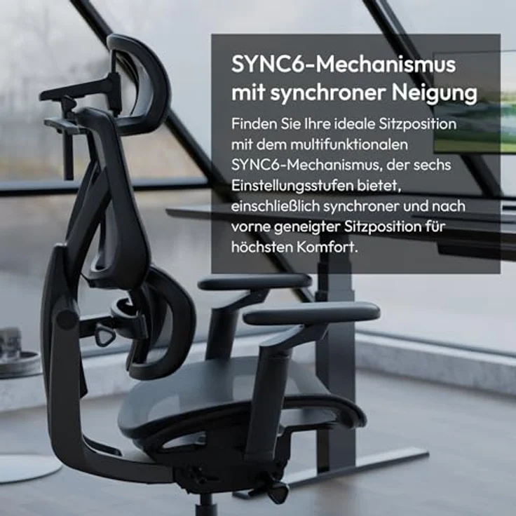 ThunderX3 Flex Pro Mesh, Ergonomischer Bürostuhl mit hoher Rückenlehne, Lendenstütze, 19D Verstellbarkeit, Synchronmechanik, Vorwärtsneigung, Schwarz – Bild 3