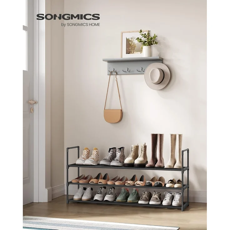 Songmics Schuhregal mit 3 Ebenen, Schuhständer aus Metall, Schuhaufbewahrung, Schuh-Organizer für 15-18 Paar Schuhe, stapelbar, für Flur, Wohnzimmer, Schlafzimmer, 30 x 116 x 55 cm, schwarz LSA033B01 – Bild 2
