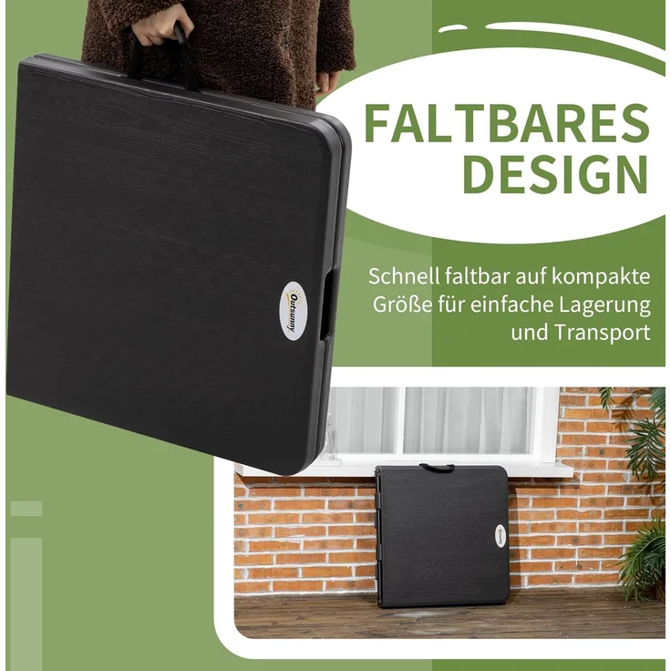 Outsunny Gartentisch Campingtisch Buffettisch mit Stahlgestell (Terrassentisch für 4 Personen, 1-St, Höhenverstellbarer Klapptisch), HDPE 118 x 60 x 74 cm, Dunkelgrau – Bild 6