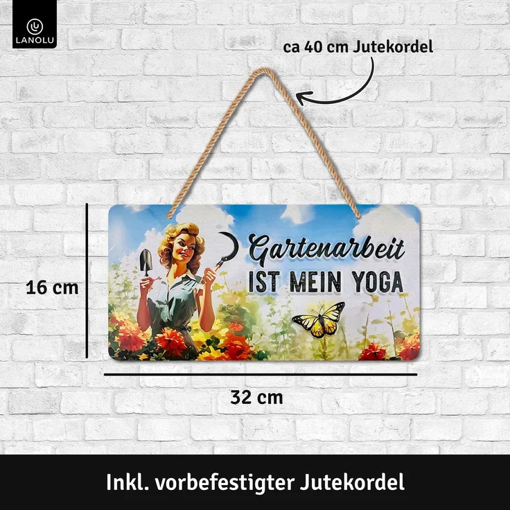 LANOLU Blechschild Yoga Gartenarbeit - 16x32cm – Metall – Mehrfarbig – 16105 – Bild 5
