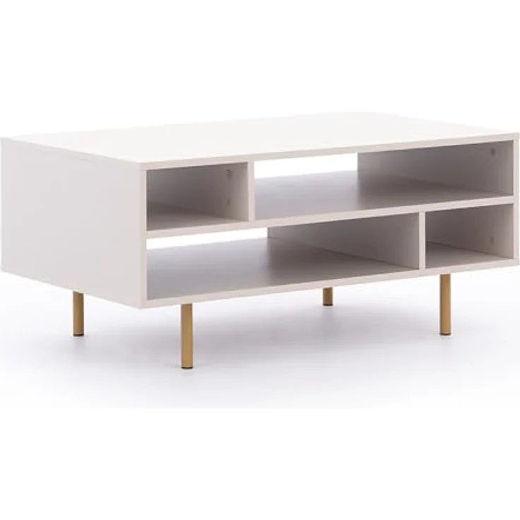 Lomadox Wohnzimmer-Set NADOR-132, (Mega-Spar-Set, 3-St, Couchtisch Lowboard Sideboard), Kaschmir mit goldfarbenen Metallgriffen und -füßen, Front Rillenoptik – Bild 6