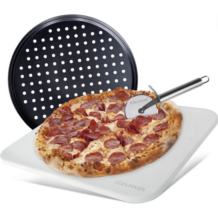 Edelmann Pizzastein Backofen & Gasgrill 3er Set + Pizzablech + Pizzaschneider – Bild 1
