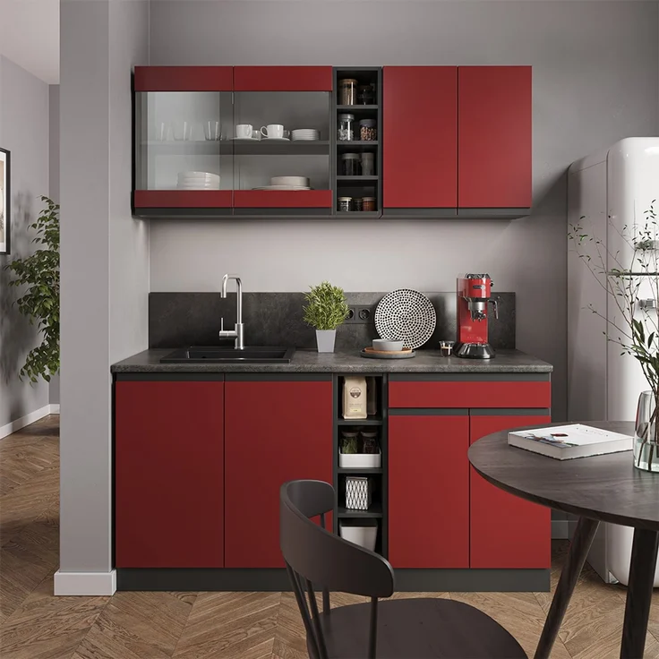 Singleküche R-Line Rot/Anthrazit 160 cm J-Shape, AP Eiche Vicco – Bild 4