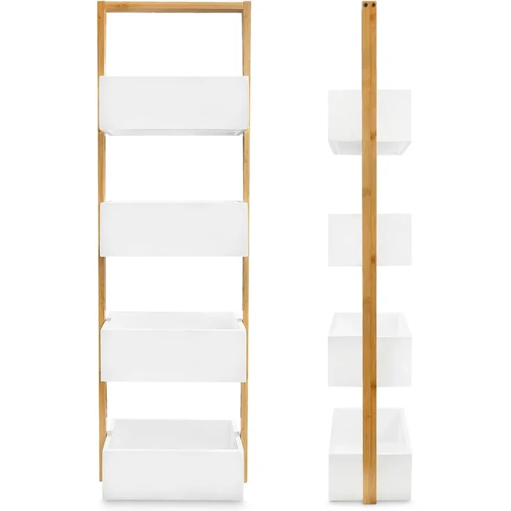 osoltus Badregal Korbregal Veile aus Bambus und Weiß lackiertem Holz